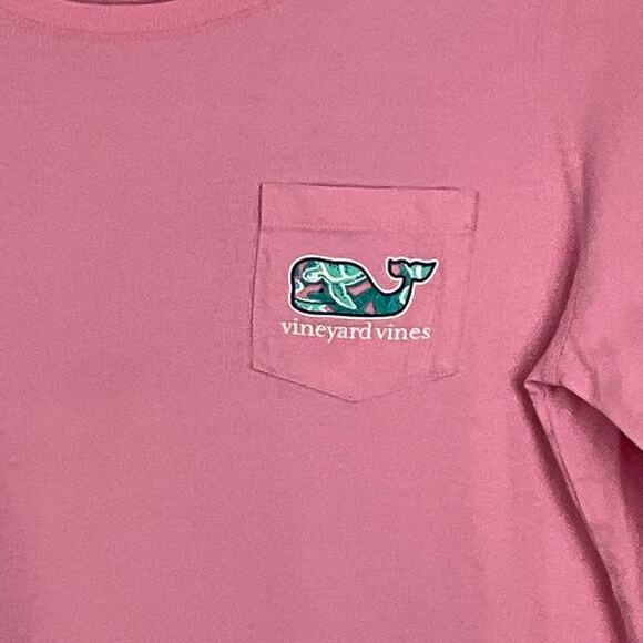VINEYARD VINES Long Sleeve Pocket Tee Shirt Pink Whale Turtle Print Logo sz XS - Picture 3 of 7